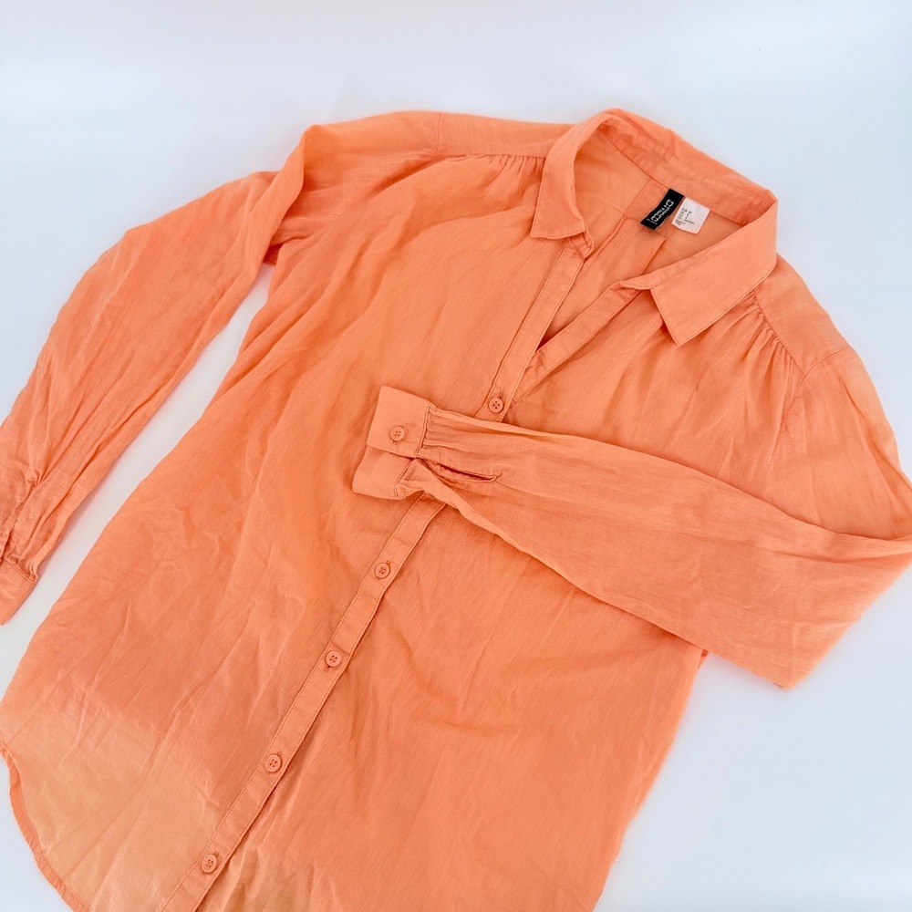 H&M Divided‎ Peach Cotton Button Down Long Sleeve Shirt Size 4 XS/S Minimalist